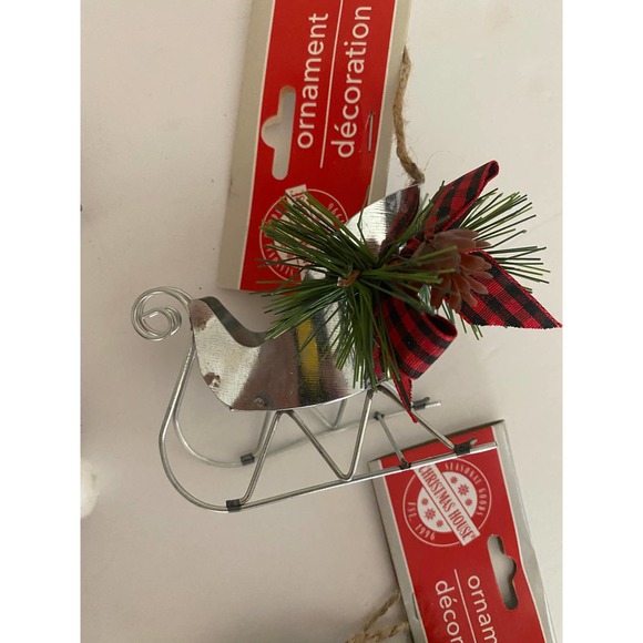 Buffalo Check plaid Santa Sleigh Christmas ornaments collection set bundle lot - Picture 4 of 11